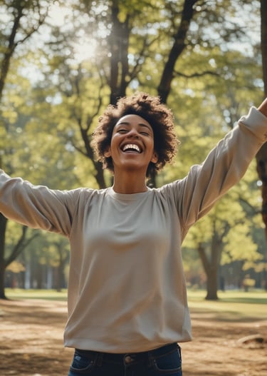 Smiling adult enjoying a healthy lifestyle outdoors, symbolizing balanced blood sugar.