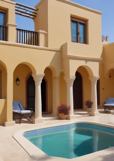 A cozy office space with maps and brochures about El Gouna on the desk.