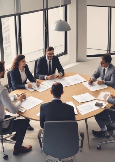 Close-up of hands arranging exclusive travel documents on a polished wooden desk.