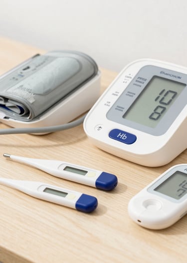 Close-up of the vytalis BP monitor showing its dual display and sleek design on a bedside table.