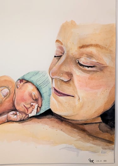 mama met premature baby in aquarel