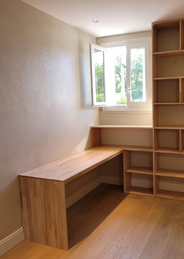 bureau et bibilothèque sur mesure en chêne massif