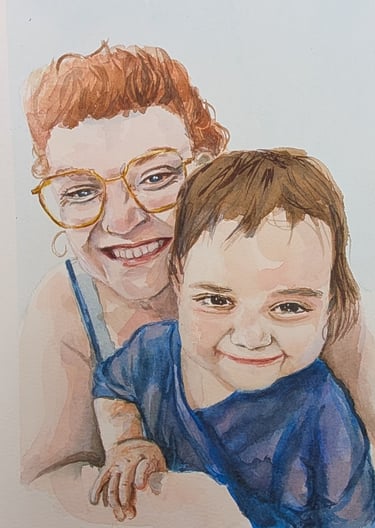 Mama en baby: generaties samen in een uniek aquarel portret. Op maat geschilderd door Studio FR