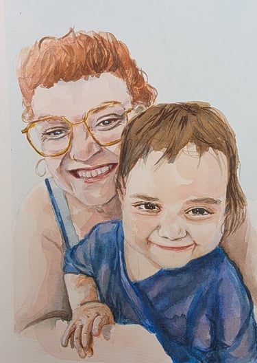 Mama en baby: generaties samen in een uniek aquarel portret. Op maat geschilderd door Studio FR