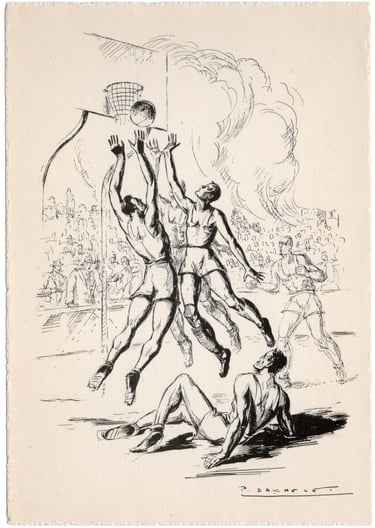circa 1948 Paul Daxhelet Basketball (1936 Olympics) Postcard (Belgium)