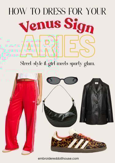 How to dress for your Venus sign picture collage featuring inspiration from adidas, artizia, simons.