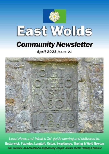 Cover shot of the April 2023 issue of the East Wolds Community Newsletter