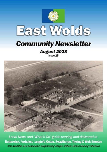 Cover shot of the August 2023 issue of the East Wolds Community Newsletter