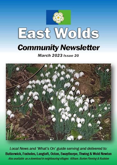 Cover shot of the March 2023 issue of the East Wolds Community Newsletter