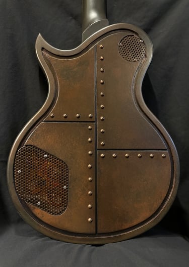 Ironbrand is a custom Les Paul design using Dark Industrial aesthetics back view