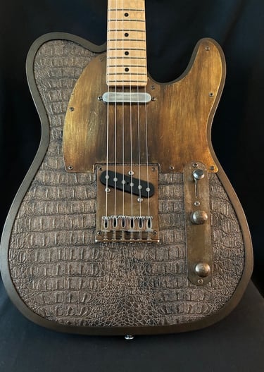 Sobek's Tele is a custom Telecaster guitar using dark industrial aesthetics front view