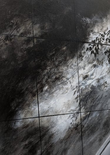 Light and Shadows dance like a silent black and white movie on a corporate office wall. Silent Play, Original by Geeta Arya