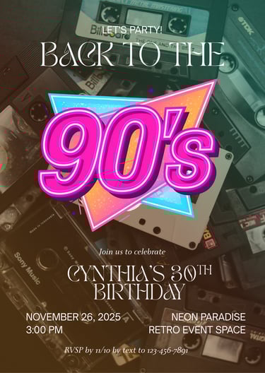 Retro 90's Birthday Invitation Online Template