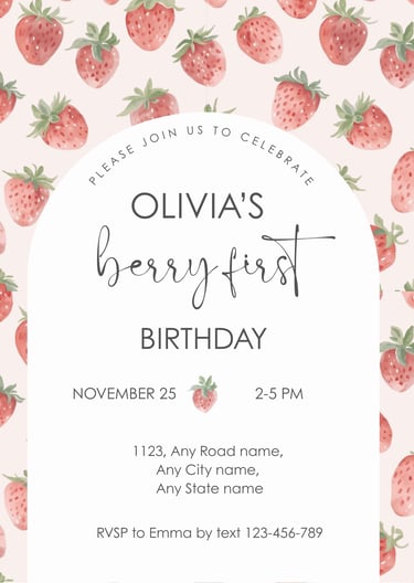 Strawberry Birthday Invitation Online Editable Template