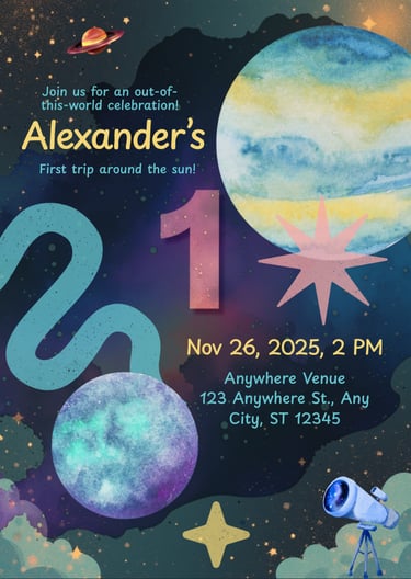 Space Birthday Invitation Canva Template