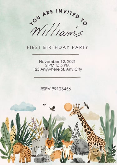Safari animals Birthday Invitation Template