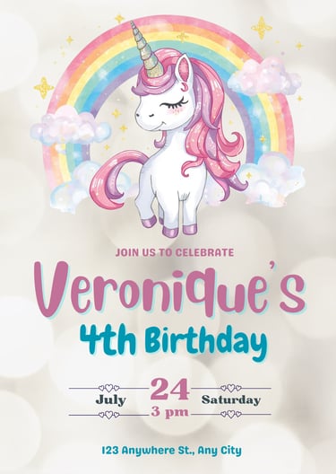 Unicorn Kids Birthday Invitation Template on Canva