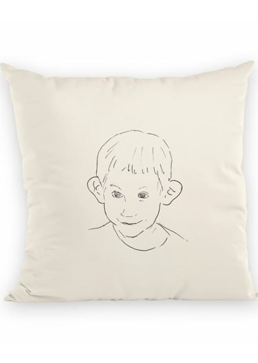 coussin commerce équitable personnalisé avec un portrait stylisé simple