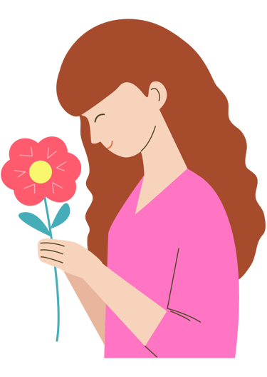 a woman holding a flower in her hand