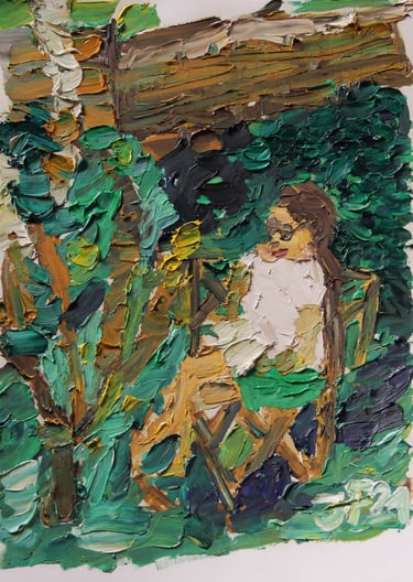 a painting of a woman in a garden