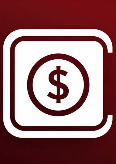 A white dollar sign currency icon inside a circle on a dark red background.
