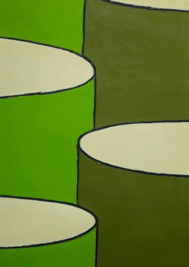 Four Bowls drawing by Tim Grosvenor, a pastel on paper featuring soft textures and repeated bowl sha