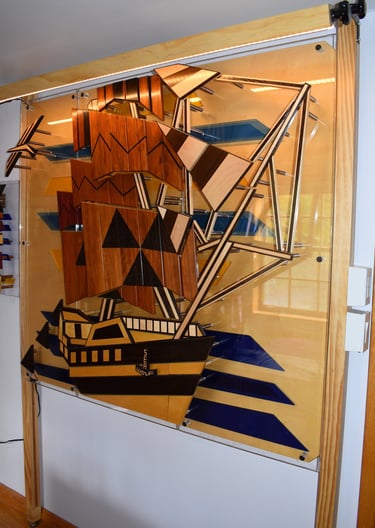SEA WOLF pic-3 art plexi sections-1  birch back-supports-light bar-richWOODart.com-63"x43" 150 lbs.+