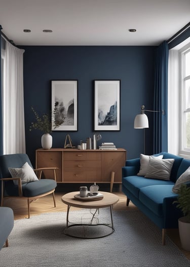 murs de salon peint en bleu nuit 