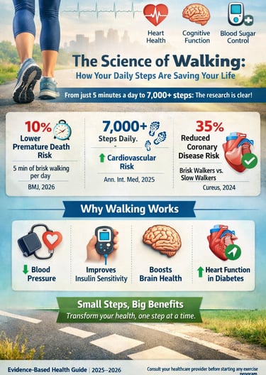 Discover how daily walking boosts heart health, lowers diabetes and cardiovascular risk, and extends