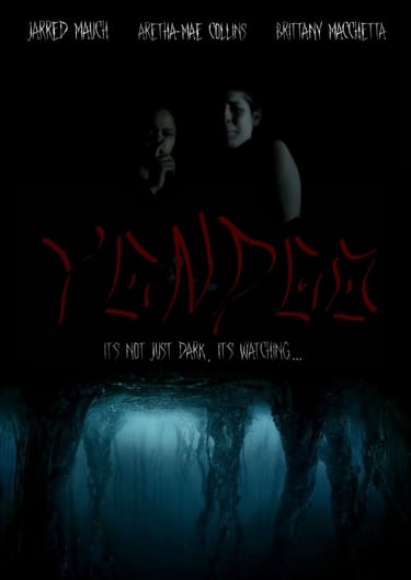 a couple of people standing in front of a dark background, movie poster