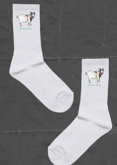 a pair of socks with a goat on it, merch, Bahnhofstrasse motte