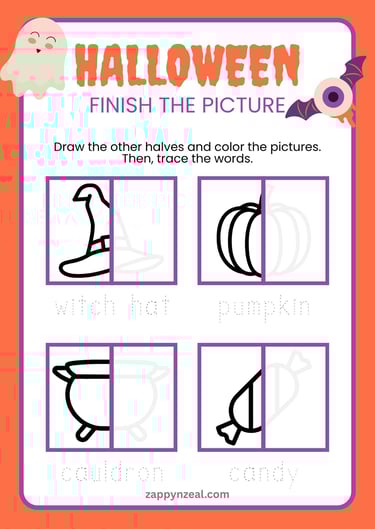 Complete the Picture worksheets printables Halloween theme