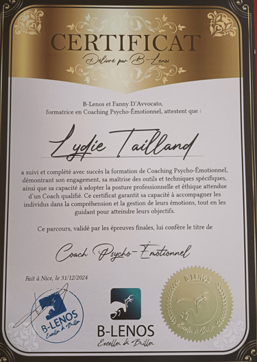 certification coach psycho emotionnel de Lydie Tailland