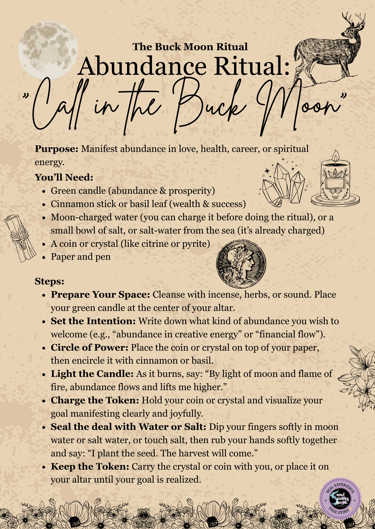 The Buck Moon Ritual Abundance Ritual Soul Sisters Tarot