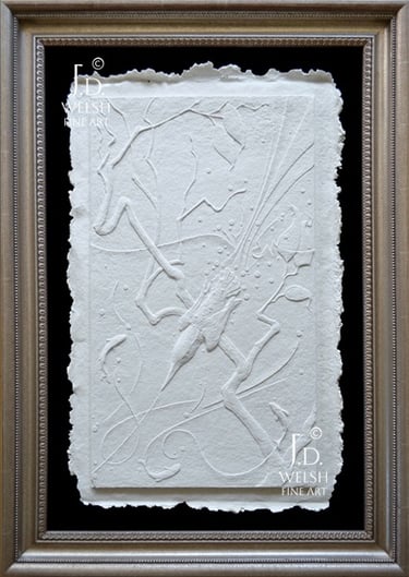 Kawasemi Fishing - Kingfisher Relief Sculpture - Cast Cotton - Jeremiah D Welsh