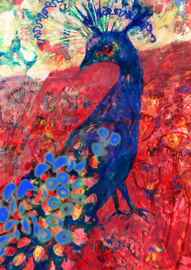 Paone - drawing inspired by the Peacock Garden Great Dixter - digital collage