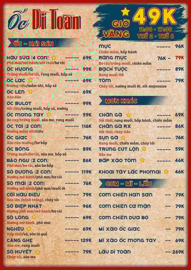 Thực đơn Ốc Dì Toàn - ốc ngon quận Gò Vấp