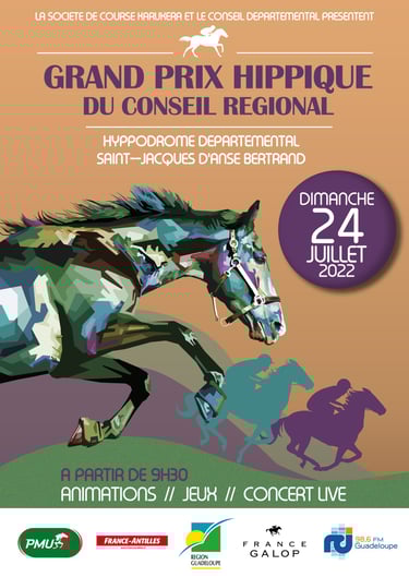Affiche, réalisation graphique pour le grand prix hippique du conseil régional . Essai 1SO IDENTITE