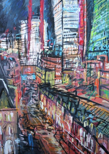A mixed media painting of london liverpool street