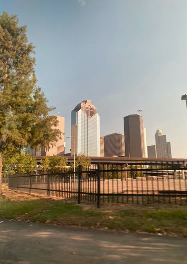 Houston Skyline filled with Skyscrapers from street view