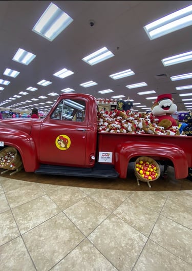 A photo of the beaver decor inside of Buc-ees Baytown, Texas.