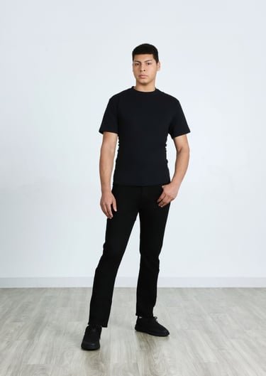 Issac Ellis full body actor shot neutral pose black shirt and pants