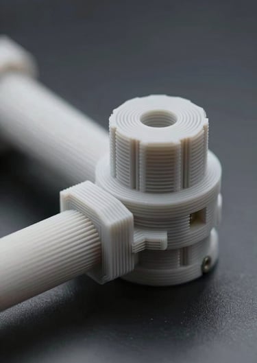 A detailed shot of a 3D printed architectural joint, showing precise technical detail and modern fabrication methods.
