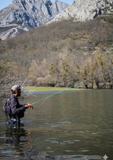 Pescador en el pantano del Porma, León