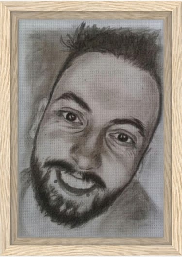 portrait homme crayon graphite imprimé sur toile encadrée FSC
