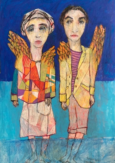 Peinture, couple de jumeaux