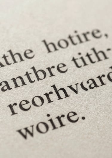 Macro photography of typed prose on textured off-white paper, sharp focus on the ink, sophisticated and introspective aesthetic.