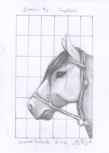 Estudo do Jaum para a Lavoura Ilustrada sobre ampliação de uma desenho de cavalo da raça crioula