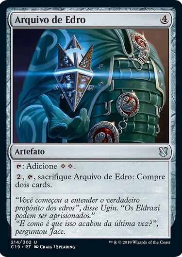 Portuguese Arquivo de Edro Magic: The Gathering card featuring a glowing floating artifact.