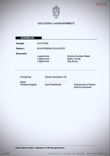 Zainab Abdulkarim Ali, Maren Britt Østern, the Gulating Court of Appeal, Gulating lagmannsrett